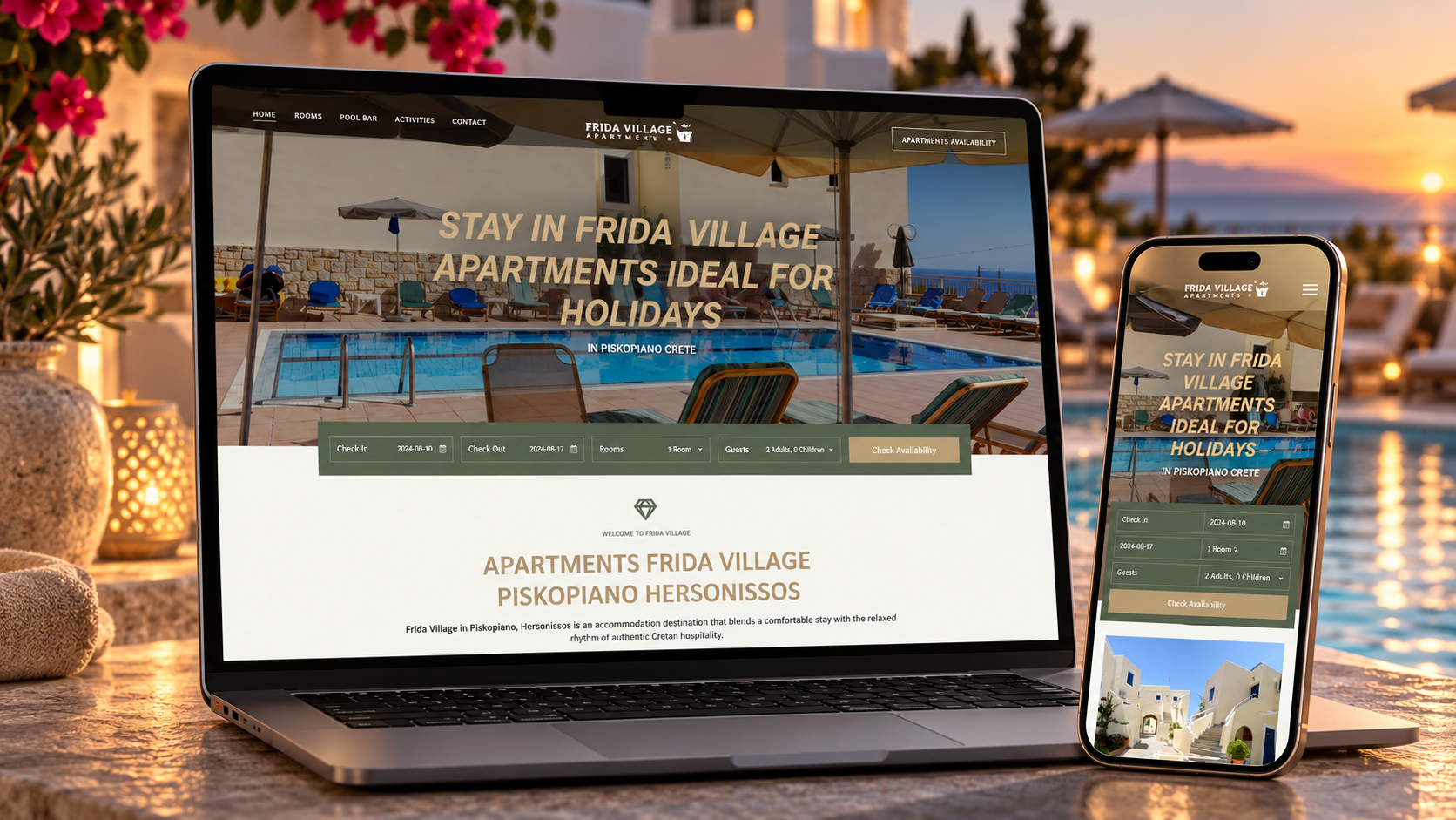Frida Village hospitality website project by 123website.gr
